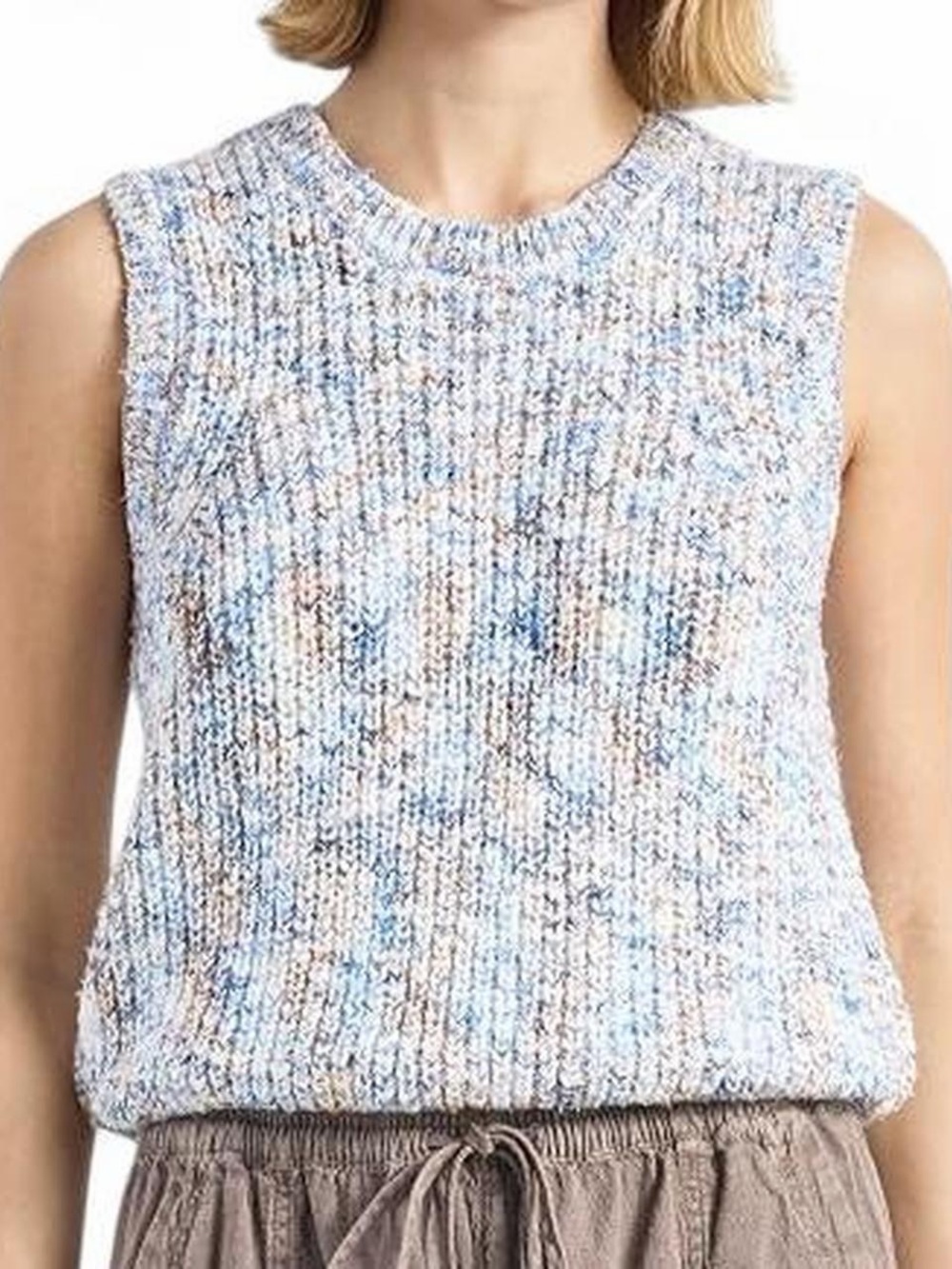 Splendid Speckled Knit Sleeveless Tank in Blue and Cream